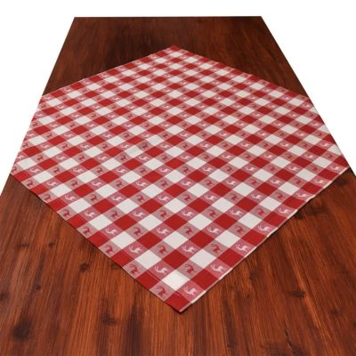 Mitteldecke Landhaus-Tischdecke Karo mit Hirsch in Rot 82 x 82 cm rot-weiß - Bild 1 von 4