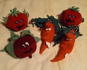 Neu--5 Kinder Garten Babys, Plüsch Stofftier Gemüse Spielzeug, Gemüse, Neu mit Etikett von 1998 - Bild 1 von 2