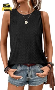 Womens Tank Tops round Neck Sleeveless Shirts Flowy Loose Fit Basic Casual Eyele - Picture 1 of 5
