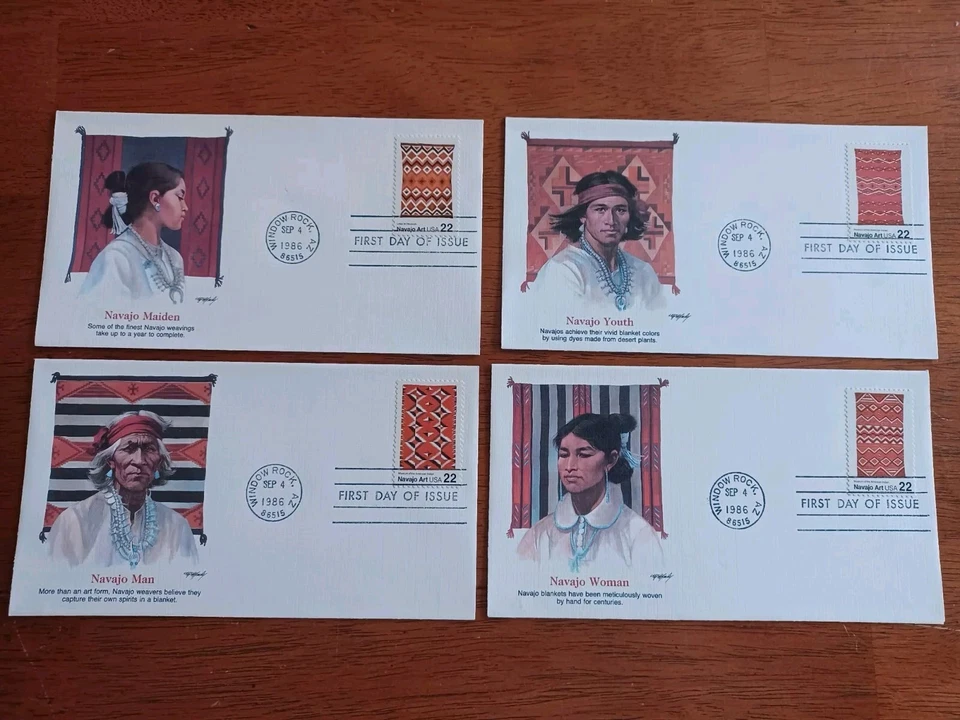 NAVAJO INDIAN BLANKETS COMPLETE SET 4 1986  FLEETWOOD CACHET FDCS - Image 1 of 1