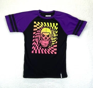 Boys’ Fortnite Skull Trooper Checker Spin Short Sleeve Black/Purple L - Picture 1 of 6