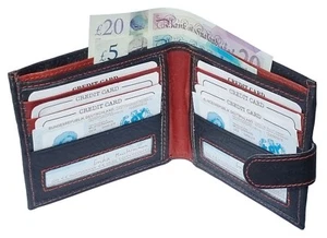 Cartera de Cuero Hombre Negro Texturizado Acabado Tarjeta & Dinero Soporte - Imagen 1 de 2
