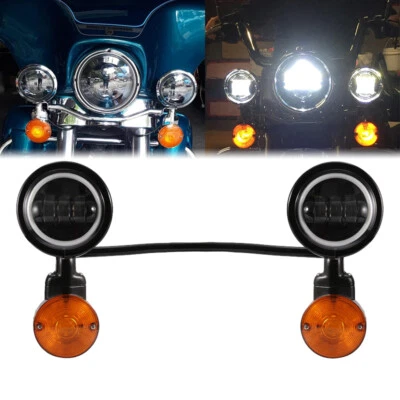 Black Passing LED Turn Signal Spot Light Bar For Harley Touring Road King FLHR - Image 1 of 4