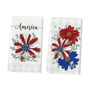 Red Daisy America Patriotic 4th of July Kitchen Towels Dish Towels, 18x26 - Picture 1 of 7