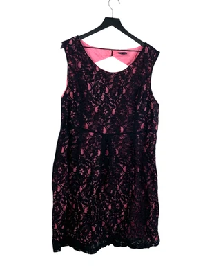 Vestido tórrido feminino rosa preto sobreposição de renda tamanho 20 buraco na fechadura costas coquetel retrô - Imagem 1 de 4