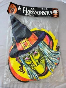 VTG 80s Beistle Halloween (4) Sealed Diecut Decorations Witch - Some Creases - Picture 1 of 15