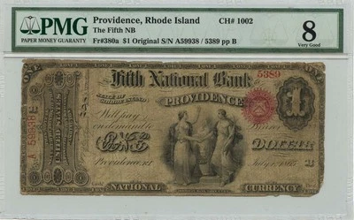 1865 $1 The Fifth NB Providence Rhode Island PMG VG8 FR#380a - Image 1 of 2