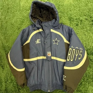 90s Dallas Cowboys Heavy Duty Puffer Style Jacket w/ Hood Sz Medium Vintage - Picture 1 of 12