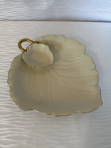 Toyo Signature Collection Platter Tray Leaf Shaped Cream & Gold Trim Japan - Picture 1 of 7