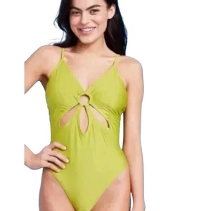 Wild Fable Women's Ring Front Cut Out One Piece Swimsuit Green XS NWT - Picture 1 of 8