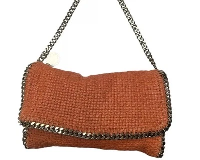Stella McCartney Raffia Falabella Flap Shoulder Bag Salmon Red Chain Clutch - Image 1 of 4