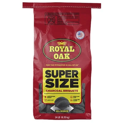 Briquetas de carbón Royal Oak súper tamaño bolsa de 14 lb sabor clásico quema más tiempo Foto 1 de 4
