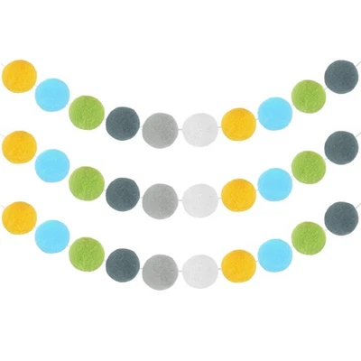 3 Комплект войлок мяч гирлянда, 8 футов Pom Pom гирлянда (зеленый, желтый, серый, синий, белый) - Изображение 1 из 4