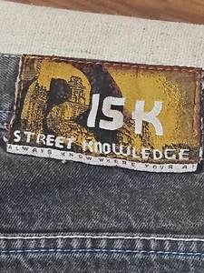 Pantalones de mezclilla Risk Jean Street Knowledge negros lavados con ácido 36x32 punto azul Y2K LEER - Imagen 1 de 14