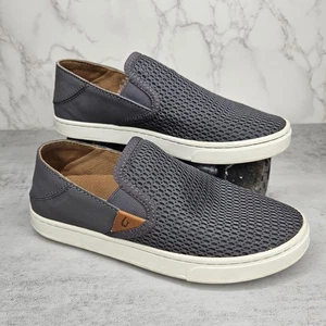 Zapatos mocasines informales cómodos sin cordones OluKai Pehuea para mujer talla 5 grises blancos - Imagen 1 de 10