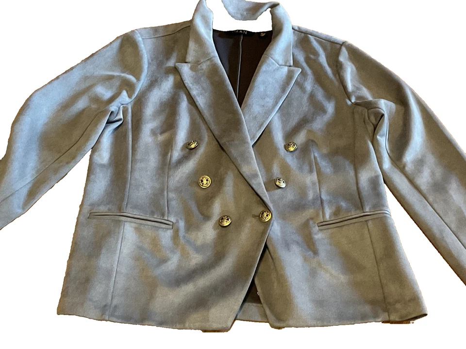 Blazer Iman Global Chic Luxe Imitación Gamuza Gris Doble Pecho XL (48"C26"L) Ligero Foto 1 de 2