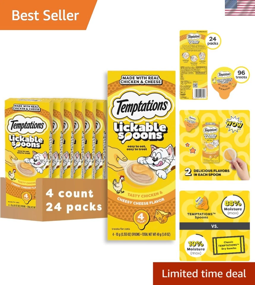 Deliciosas golosinas lamibles para gatos adultos - pollo y queso, 4 cucharas por paquete Foto 1 de 4