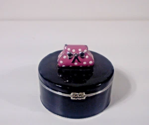 Bombay Duck London Black Enamel Trinket Box w/ Magnetic Clasp Purse Polka Dots - Picture 1 of 7