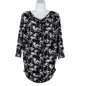 Oh Baby by Motherhood Top Maternity S Black Floral Cowl Neck 3/4 Sleeve Ruched - Picture 1 of 14