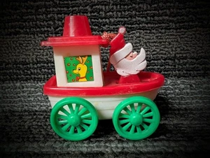 Santa In Boat Pull Toy Bobbing Santa Hard Plastic Vintage Stocking Stuffer Rare - Picture 1 of 4