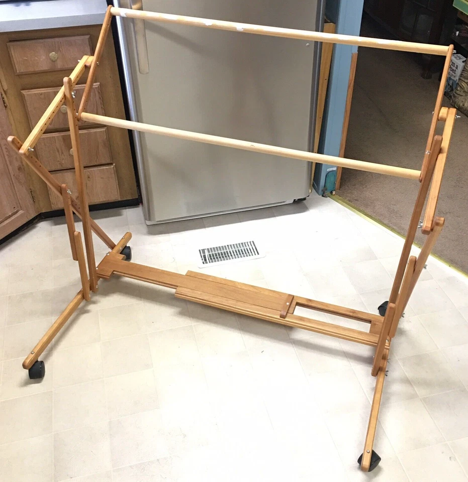 Deluxe Wood Rolling Floor Scroll Frame Needlework Quilt Embroidery Cross Stitch - Image 1 of 4