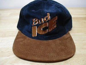 Vintage Navy Tan Bud ICE Corduroy Strap Back Hat New old Stock WO Tags Made USA - Picture 1 of 11