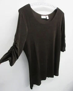 CHICO'S TRAVELERS TOP WOMENS 3 L LARGE Dark BROWN RUFFLED SLEEVE MID LENGTH - Picture 1 of 6