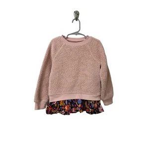 Tucker + Tate Girls Kid Toddler Sz 5 Pink Sherpa Pull Over Sweater Ruffle Floral - Picture 1 of 6