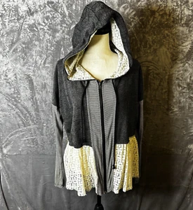 Mystree Hoodie Womens Large Multi Media Lightweight Full Zip Lace Bottom NEW - Picture 1 of 15