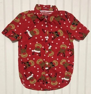 Denim and Flower Boy’s Christmas Shirt Size 7 Red Collared Button Down Reindeer - Picture 1 of 6