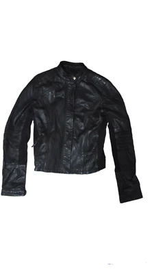 VTG Armani Jeans Ovine Leather Women Motorcycle Biker Black Jacket Size US 6 - Image 1 of 4