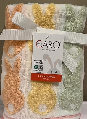 Caro Home 2 Easter Bunny Rabbit Pastel Hand Towels Set NWT - Image 1 of 3