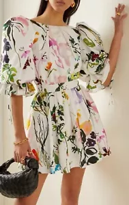 AJE Drift Dress Size AUS 10 / US 6 Botanic Floral Puff Sleeve Mini White BNWT - Picture 1 of 8