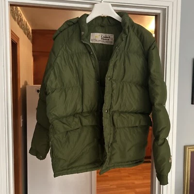 Camel Down Vintage Nylon Green Goosefeather Insulated Zip Coat Mens Medium - Image 1 of 4