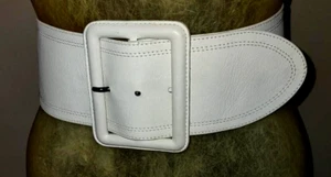 Vintage Saint Laurent Rive Gauche Wide Leather Belt Buckle Off-White Small - Picture 1 of 12