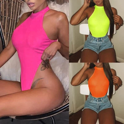 Sexy Ärmelloses Body-Crop-Top Für Damen Mit Neckholder Und Tanga-Tanktop @ , - Bild 1 von 4