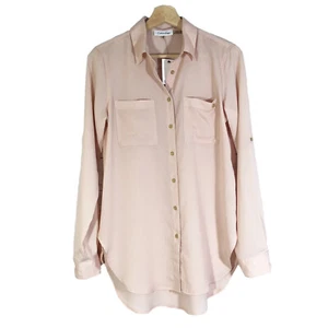 NWT Calvin Klein Button Front Shirt Top Long Sleeves Blush Pink Sz XS - Picture 1 of 11