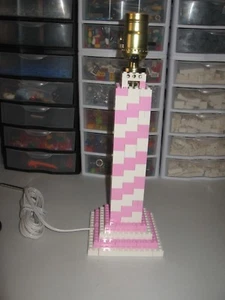 LEGO PINK AND WHITE SPIRAL PATTERN LAMP GAME ROOM/ KIDS BEDROOM - Picture 1 of 4