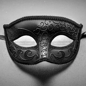 Black Luxury Half Face Venetian Mardi Gras Party Ball Masquerade Mask for Men - Picture 1 of 4