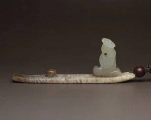 Exquisite Hetian Jade Hand-carved Bamboo Raft Boat Incense Burner Base Statue - Picture 1 of 9