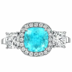 1.82 Carat Brazilian Paraiba Tourmaline Gemstone Women's Engagement Ring - Picture 1 of 6