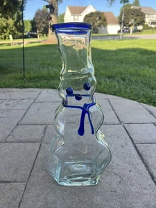 Blenko Crystal Snowman With Cobalt Scarf 2017 16 1/2 Inches, Base Damaged - Picture 1 of 6