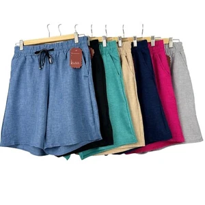 Womens Cotton Linen Look Knee Length Shorts Plain Ladies Lounge Beach Bottoms - Picture 1 of 10
