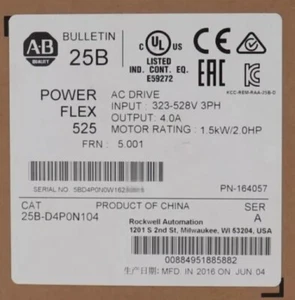 New Allen-Bradley 25B-D6P0N104 /A PowerFlex 525 2.2kW 3Hp AC Drive 25BD6P0N104 - Picture 1 of 4