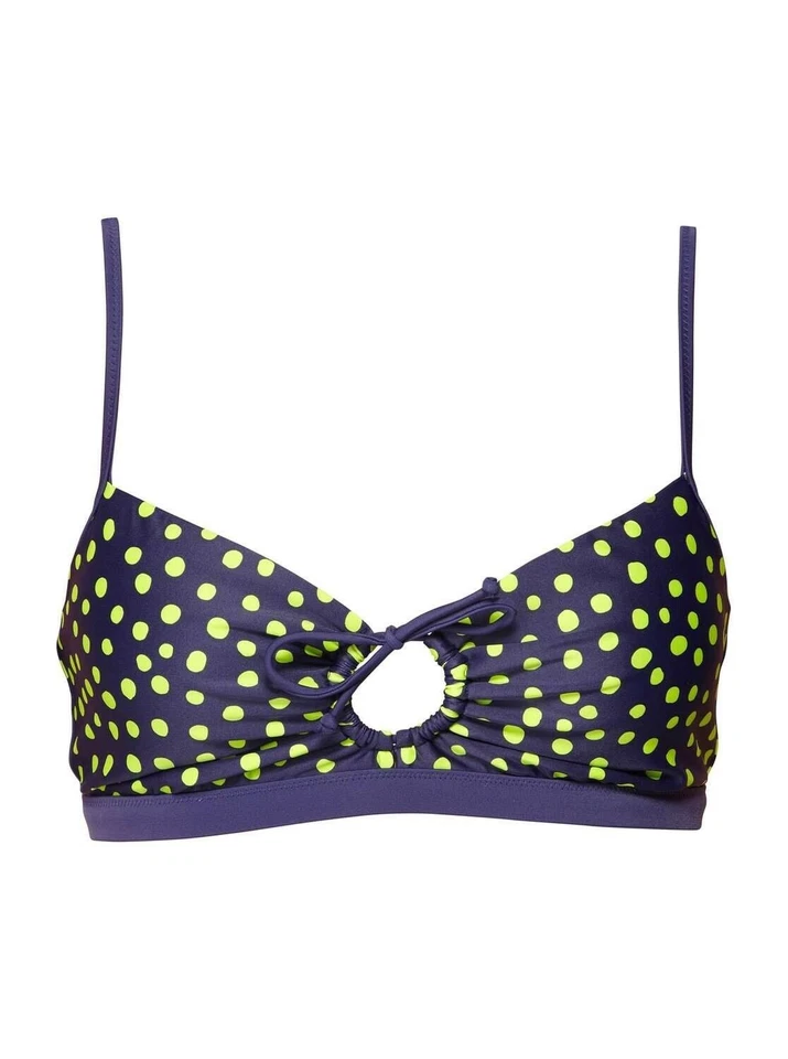 Top de bikini Roxy blanco lavado para mujer puntos verdes correas finas traje de baño de verano talla S Foto 1 de 2