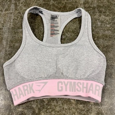 Gymshark Flex Sports Bra Women XS Gray Pink Nylon Stretch Gym Training Crossback - Image 1 of 4