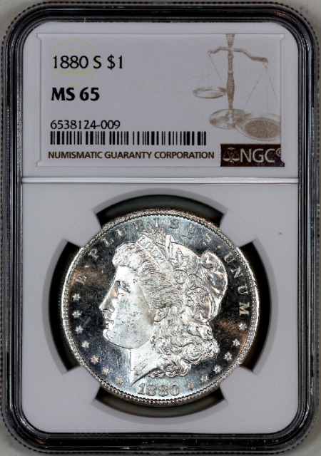 Silver MS 65 Graded 1880 Year Morgan US Dollars (1878-1921) for