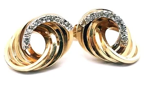 Aretes con nudo de amor acentuados de diamantes hechos a mano de oro amarillo y blanco de 14 quilates - Imagen 1 de 5