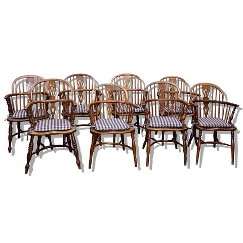 SET OF 8 EARLY 19TH C ENGLISH WINDSOR HOOP BACK ARMCHAIRS (AF2-202) Cover