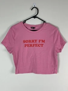 Jay Jays Women's Crop Top XL Pink Casual Relaxed Fit Statement Graphic T-Shirt - Picture 1 of 7
